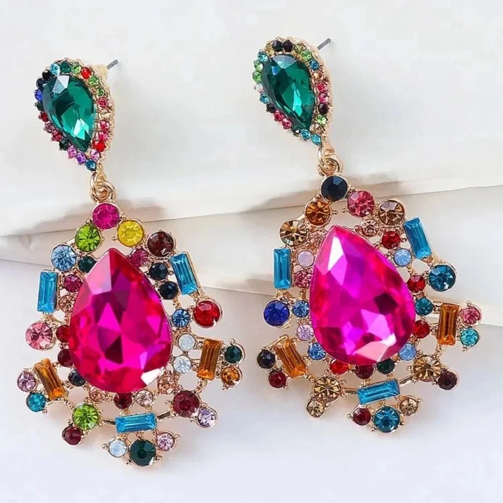 Brand New Earrings Pink Multicolor Glamour Bridesmaid